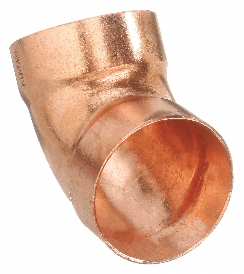 Sweat Fitting Elbow: 1 1/2 in CTS x 1 1/2 in CTS, Cup x FTG, Wrot Copper