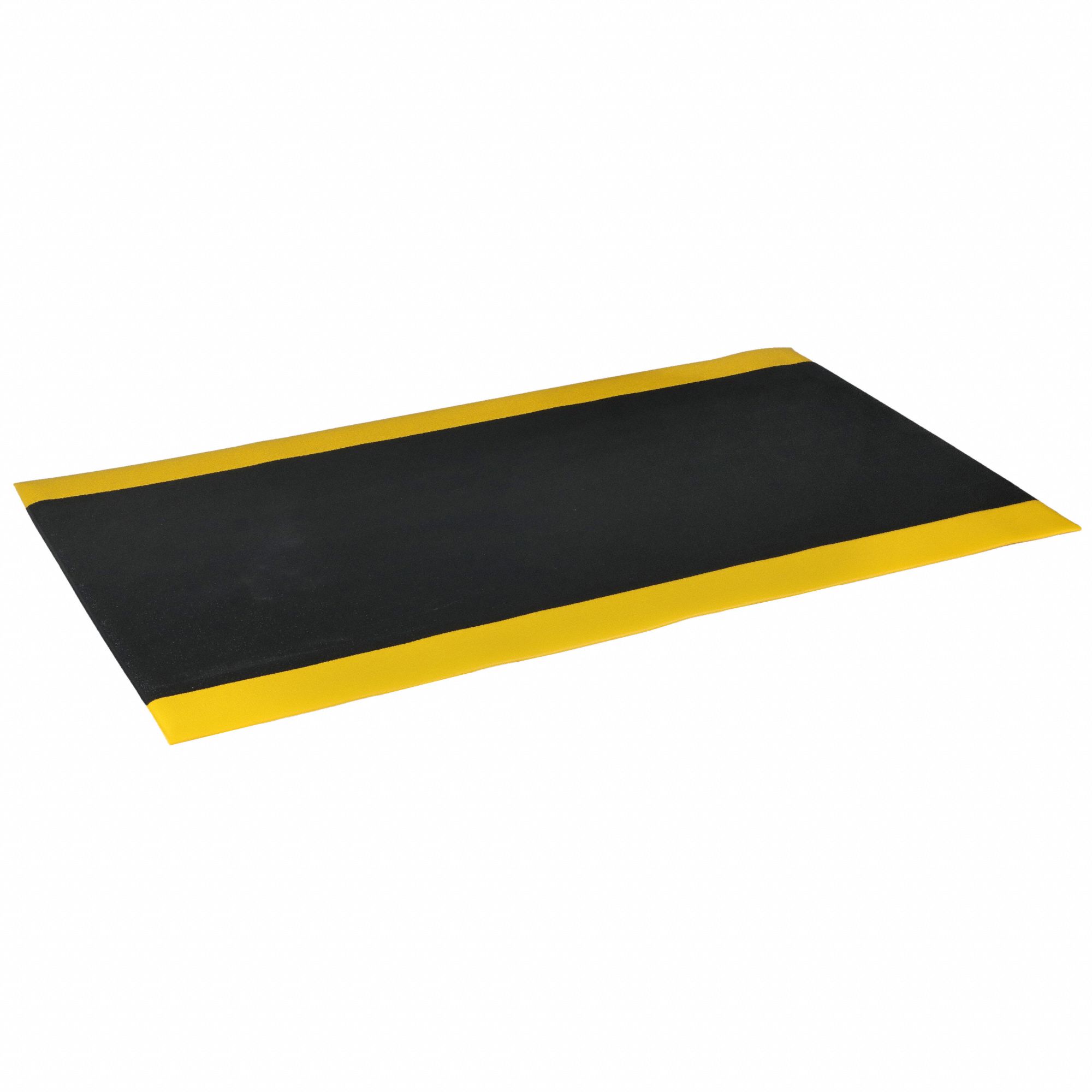 ANTIFATIGUE MAT, PEBBLE, 3 X 5 FT, ⅜ IN THICK, BLACK/YELLOW BORDER, PVC FOAM, BEVELED