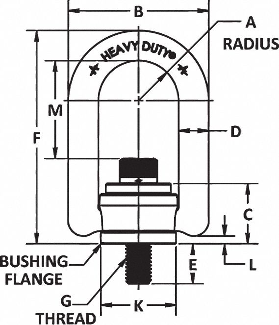 ADB HOIST RINGS BoltOn Hoist Ring, M30 x 3.5 Thread Size, 15,000 lb
