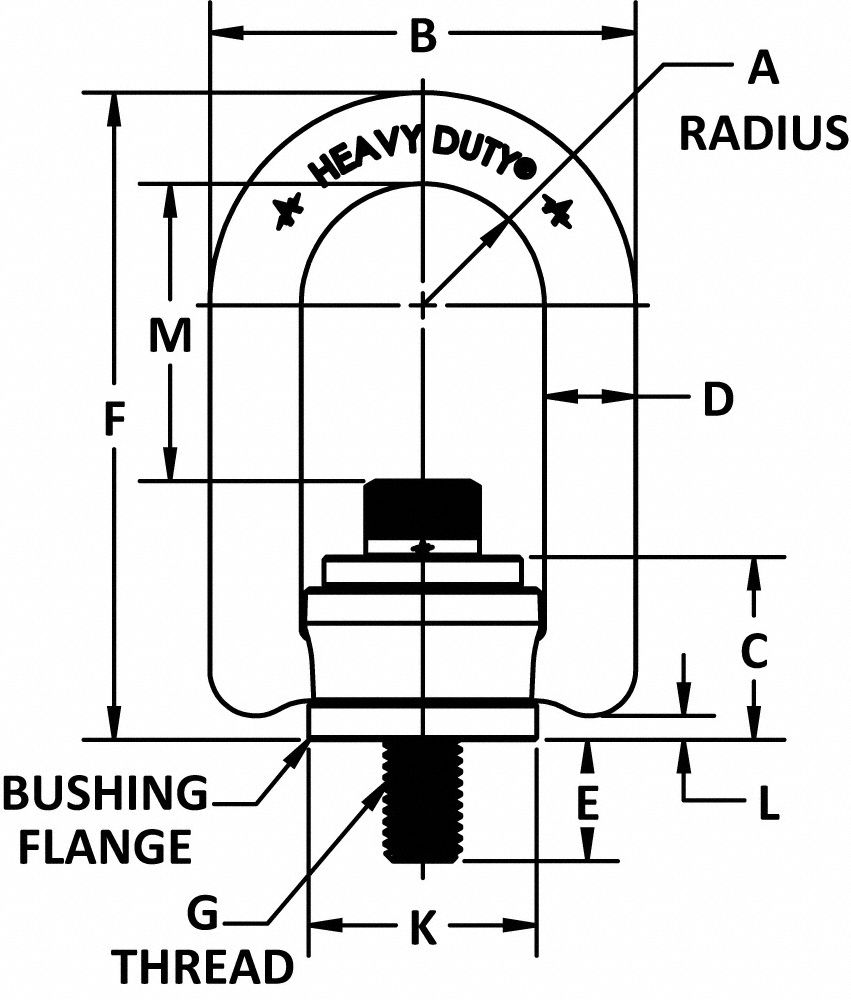 ADB Hoist Ring Safety Engineered 4K LB 5/8-11 .78 TP Long Bar 23319 
