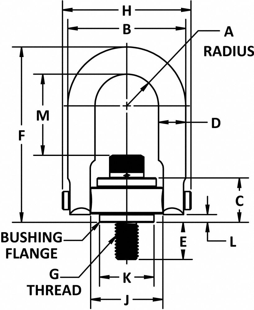 ADB HOIST RINGS BoltOn Hoist Ring, 3/410 Thread Size, 5,000 lb Working Load Limit, 180° Pivot