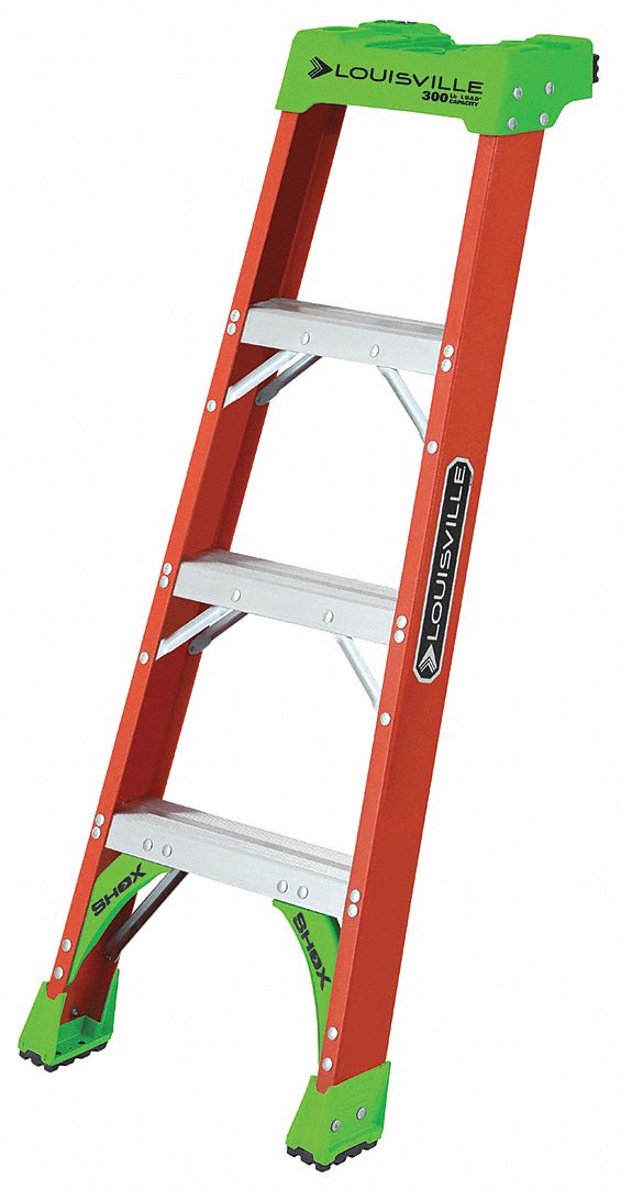LOUISVILLE 4 ft Fiberglass Shelf Ladder, 300 lb Load Capacity, 19 3/8