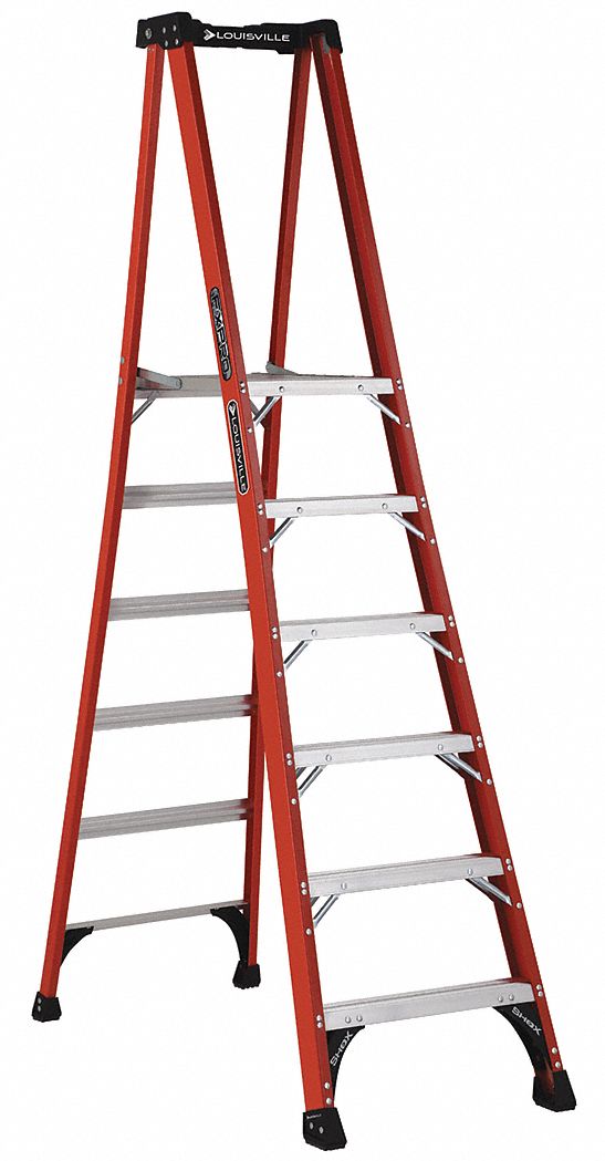 Platform Stepladder: 6 ft Ladder Size, Fiberglass, 375 lb Load Capacity, 33 lb Wt