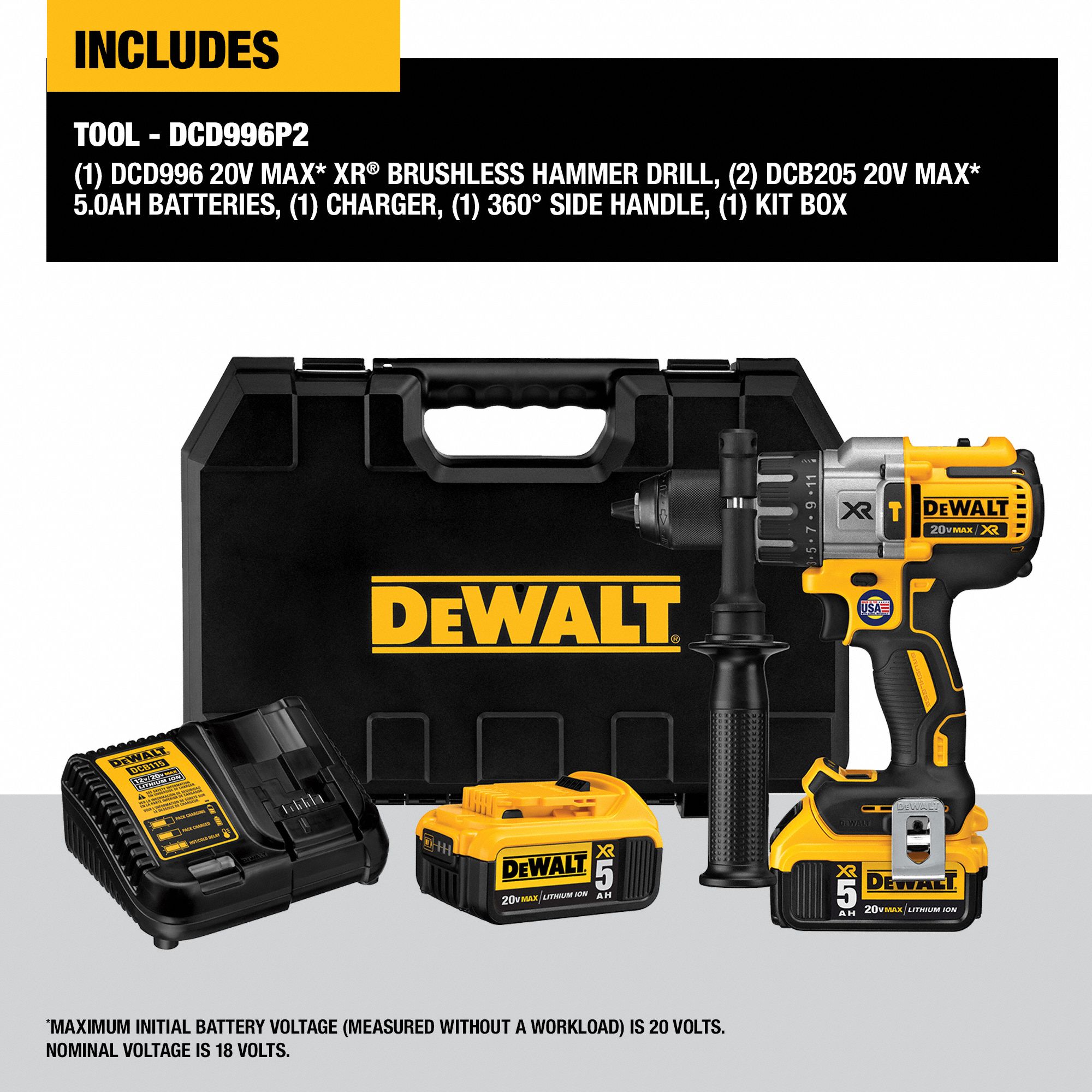 DEWALT Cordless Hammer Drill Kit 20V DC, Premium, 1/2 in Chuck
