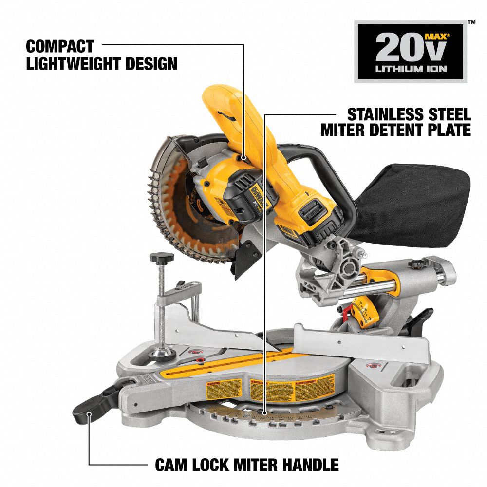 DEWALT Miter Saw Kit 7 1/4 in Blade Dia., Sliding, 48° Left to 35