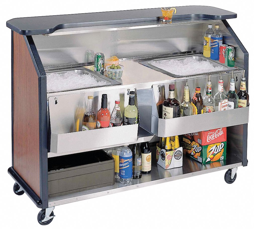 Portable Bar: 63 1/2 in Overall Lg, 45 in Overall Ht, Black, 1 Shelves, 28 in Overall Wd