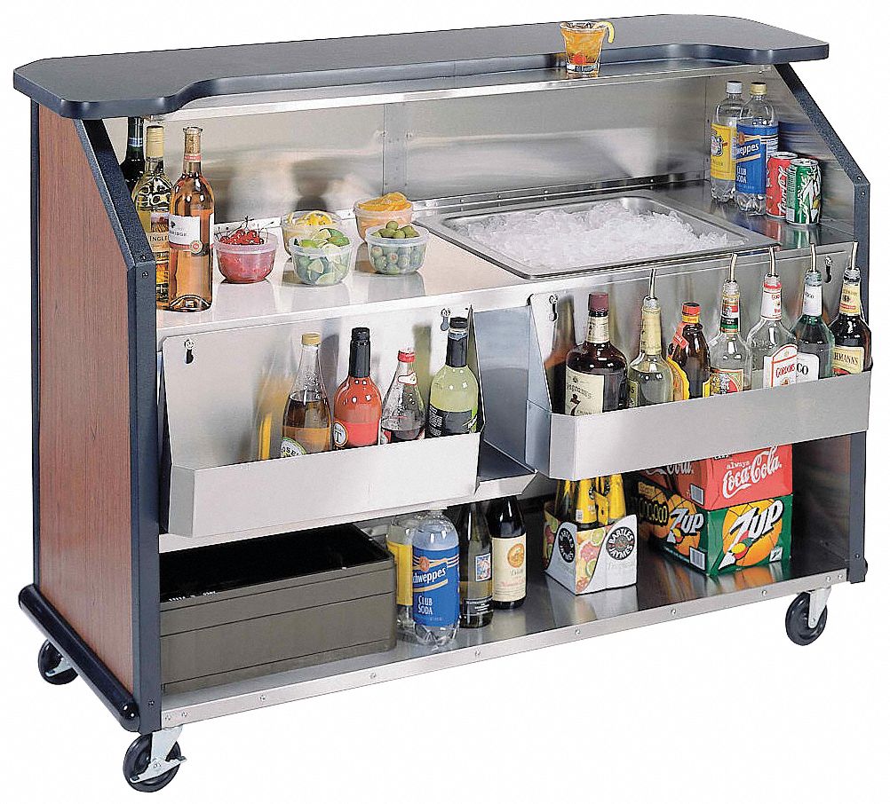 Portable Bar: 63 1/2 in Overall Lg, 45 in Overall Ht, Black, 1 Shelves, 28 in Overall Wd