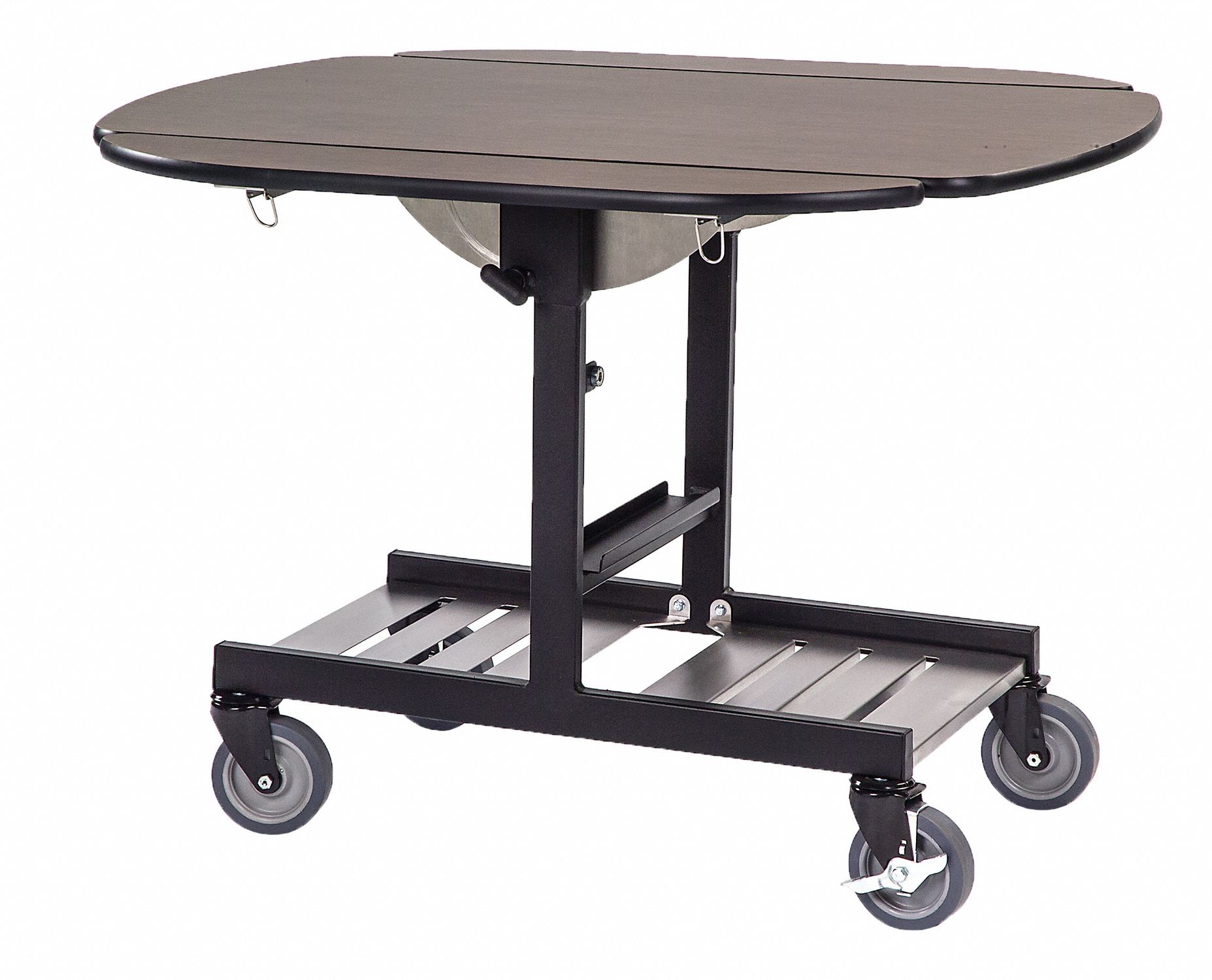 Tri-Fold Room Service Table: Oval, 31 in Overall Ht, 36 in Overall Lg, 36 in Overall Wd