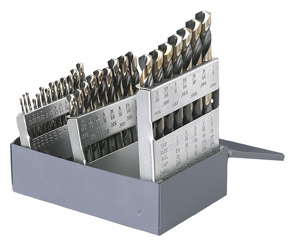 JOBBER LENGTH DRILL BIT SET, 1/16 IN SMALLEST BIT, ½ IN LARGEST BIT, 4XD