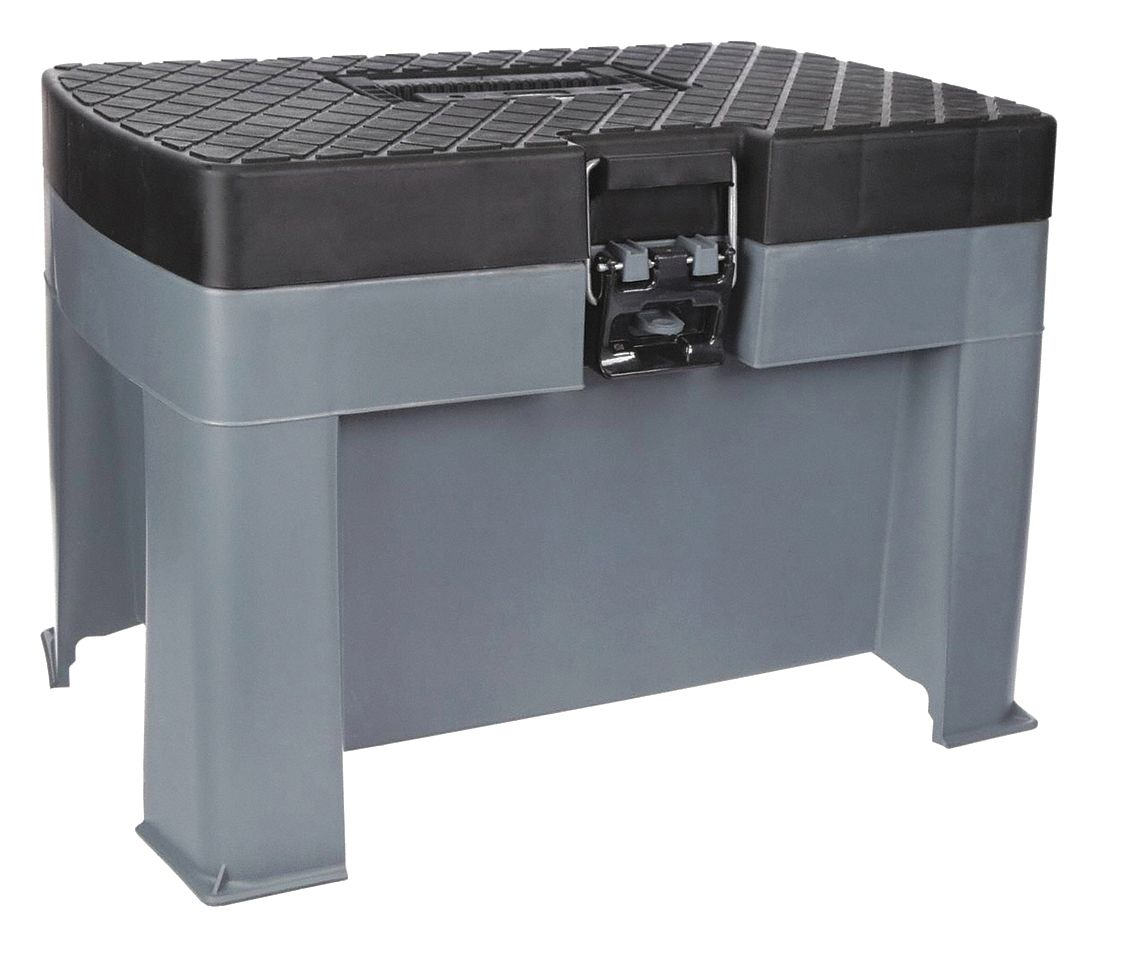 Plastic, Step Stool Tool Box, 12 1/2 in Overall Width, 18 1/2 in Overall  Depth - Grainger