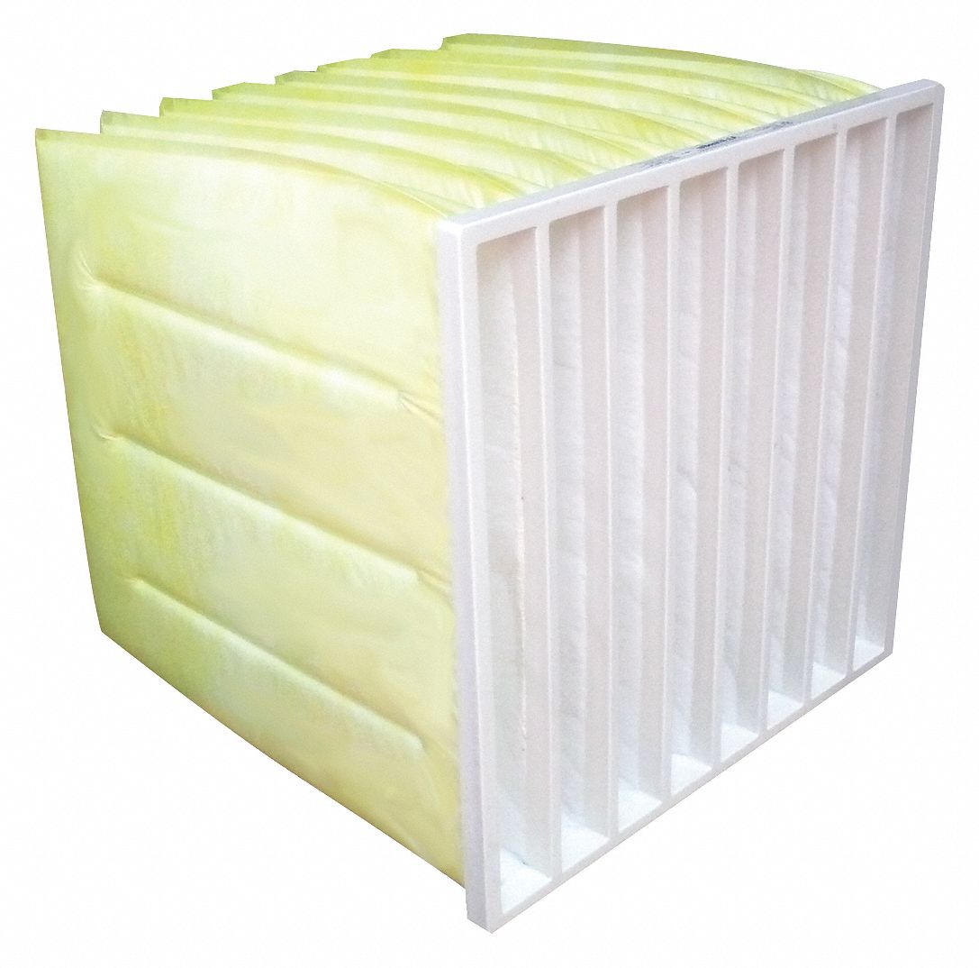 Pocket Air Filter: 24 in x 24 in x 24 in, MERV 14, Yellow, Synthetic, 8 Pockets