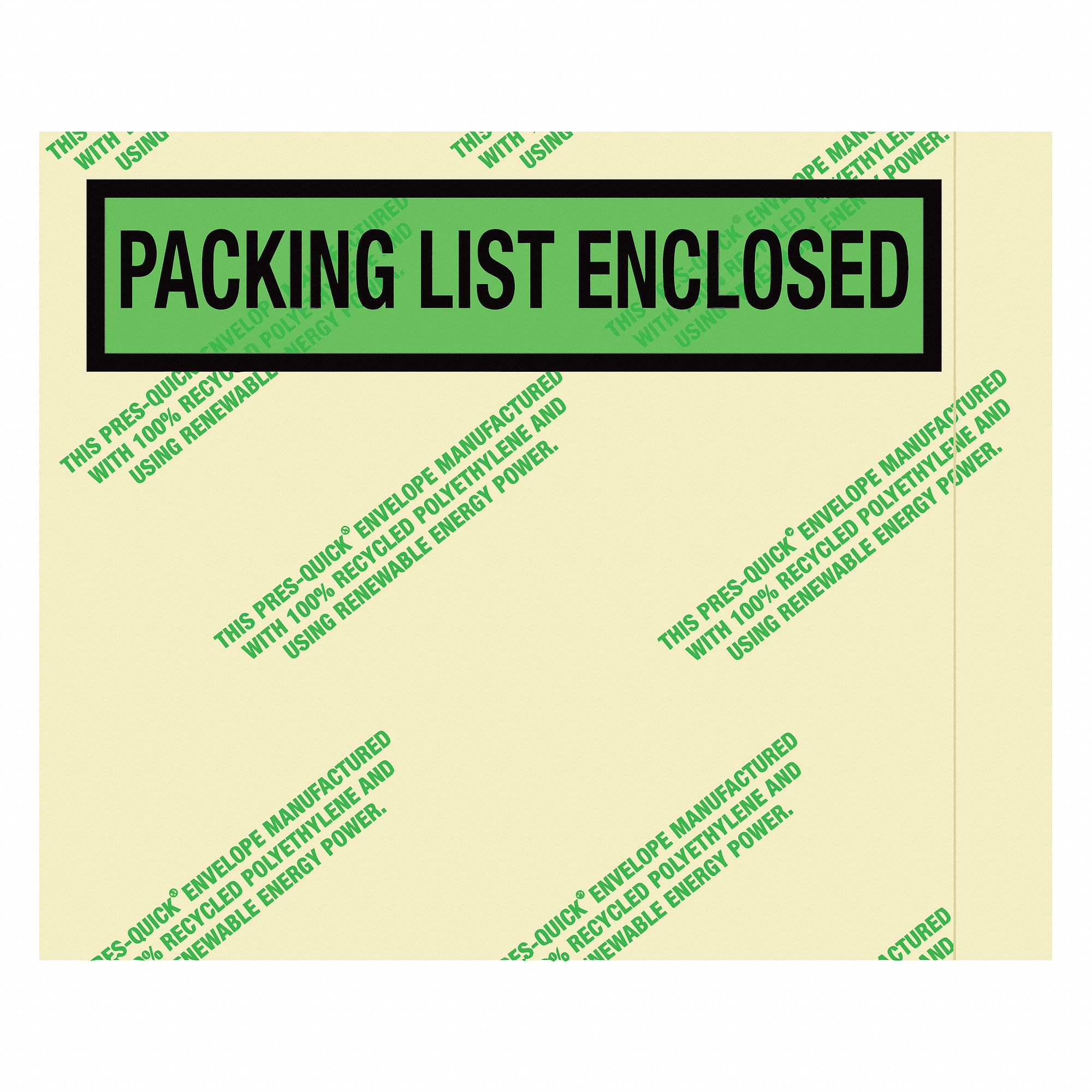 PACKING LIST ENVELOPE, 4½ IN OUTSIDE H, 5½ IN OUTSIDE L, GREEN, 1,000 PK