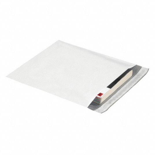 GRAINGER APPROVED Poly, Poly Mailers, White, 11x13 in Usable WxL, 11x13 in Outside WxL, PK 100