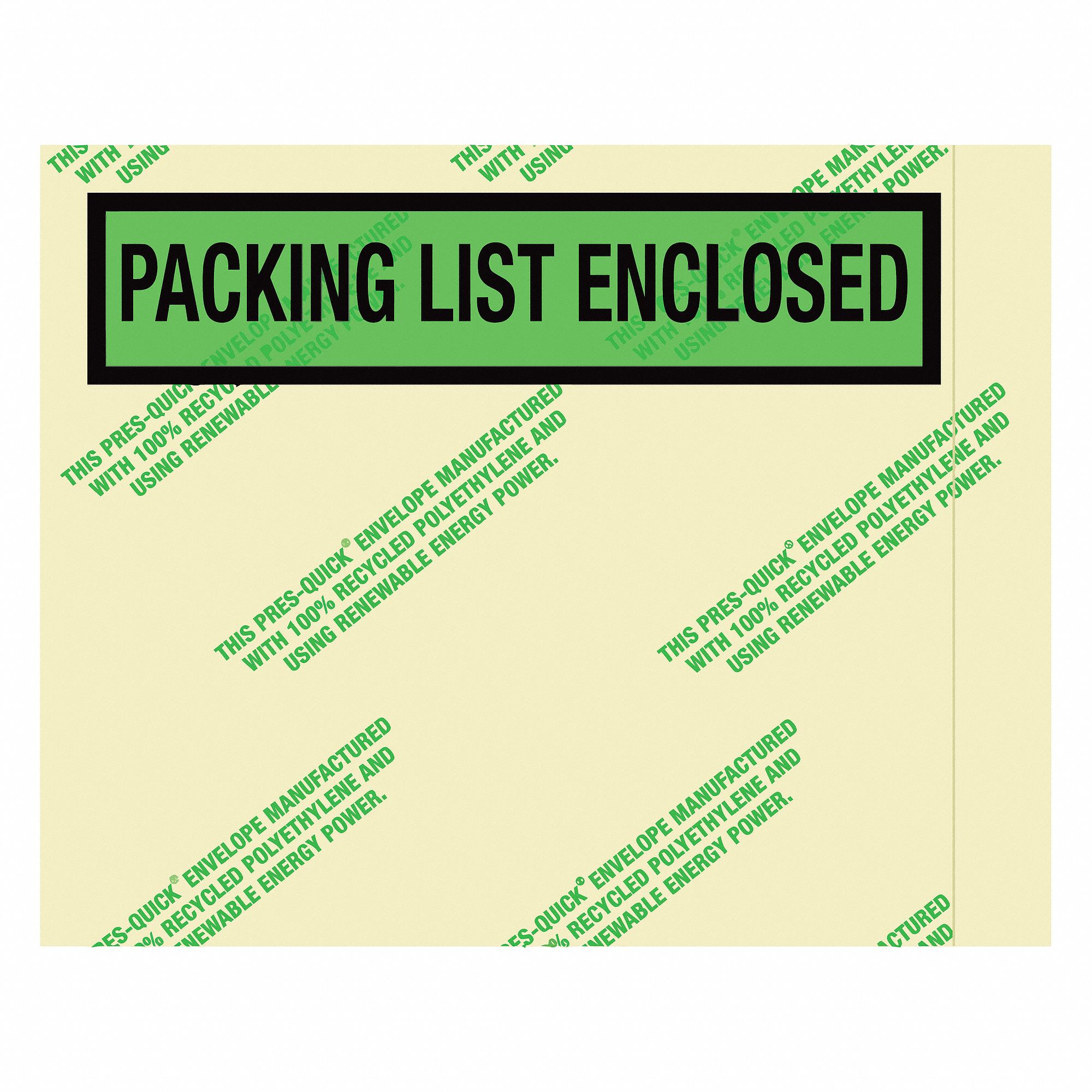 PACKING LIST ENVELOPE, 7 IN OUTSIDE H, 5½ IN OUTSIDE L, GREEN, TOP, 1,000 PK