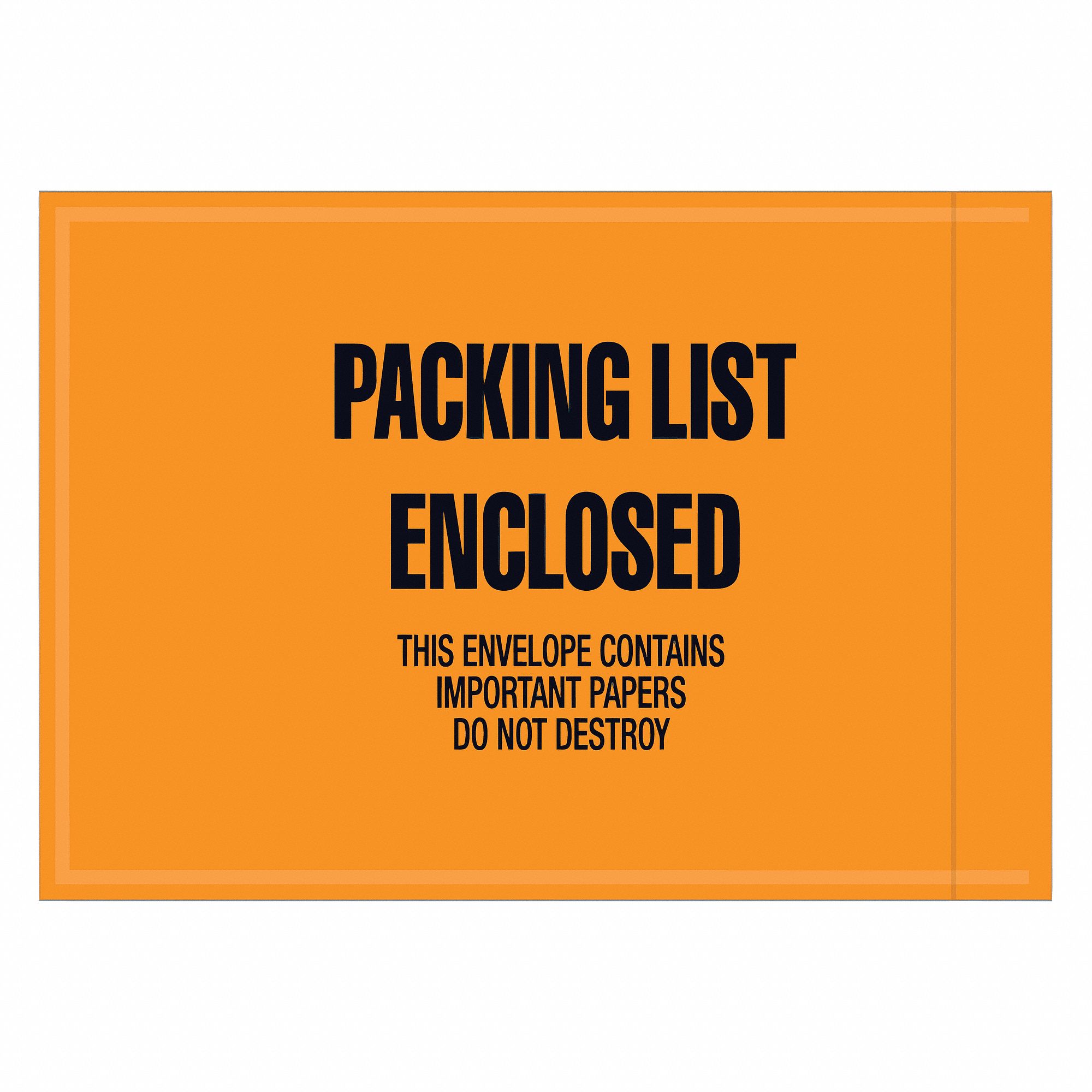Packing List Envelope: 4 1/2 in Outside Ht, 6 in Outside Lg, Orange, 1, 000 PK