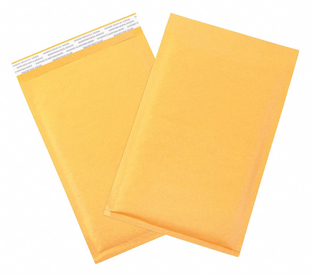 GRAINGER APPROVED Paper, Bubble, Mailer Envelopes, Kraft, 7 1/8 in x 10