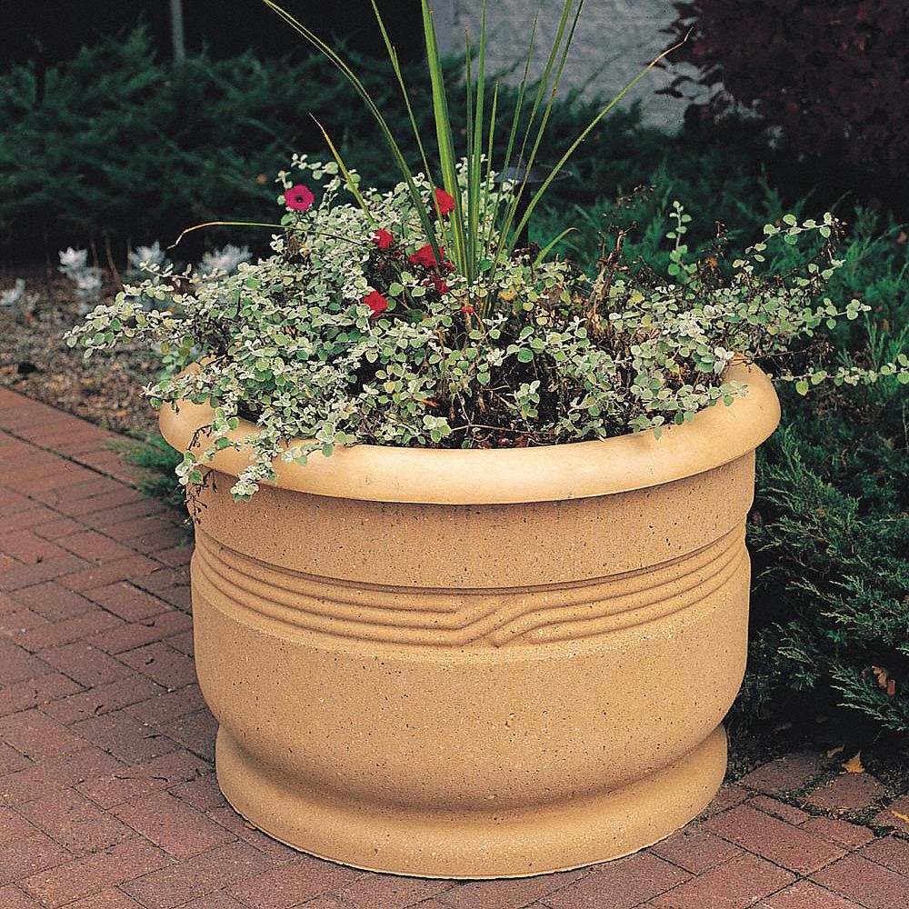 Planter Bollard: Circle, Beige, 24 in Overall Ht, Round Shape, Beige