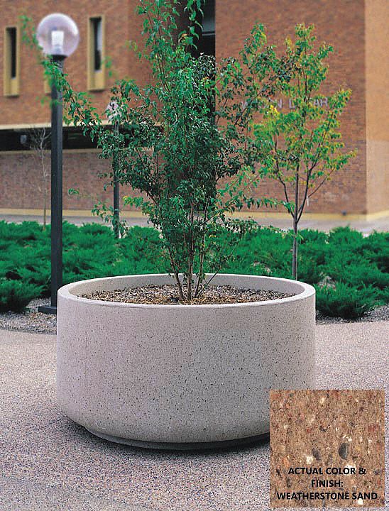 Planter Bollard: Circle, Beige, 24 in Overall Ht, Round Shape, Beige