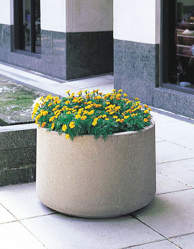 Planter Bollard: Circle, Beige, 36 in Overall Ht, Round Shape, Beige