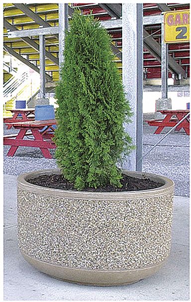 Planter Bollard: Circle, Beige, 36 in Overall Ht, Round Shape, Beige