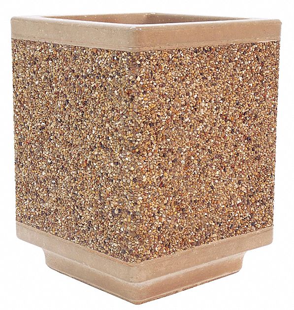 Planter Bollard: Square, Beige, 24 in Overall Ht, 18 in Overall Wd, 18 in Overall Lg, Square Shape