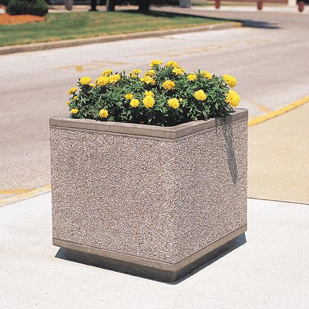 Planter Bollard: Square, Beige, 30 in Overall Ht, 30 in Overall Wd, 30 in Overall Lg, Square Shape