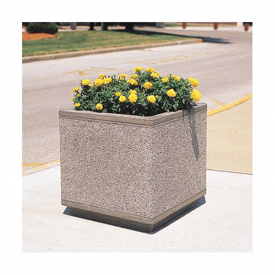 Planter Bollard: Square, Beige, 30 in Overall Ht, 30 in Overall Wd, 30 in  Overall Lg, Square Shape