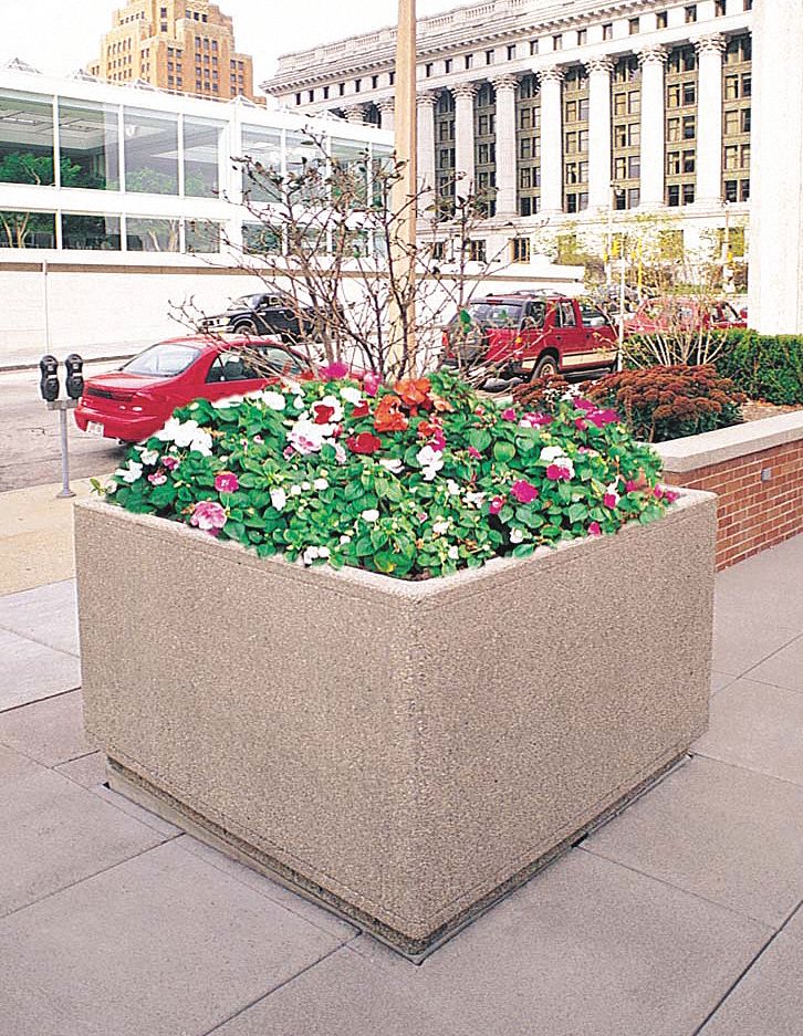 Planter Bollard: Square, Beige, 30 in Overall Ht, 36 in Overall Wd, 36 in Overall Lg, Square Shape