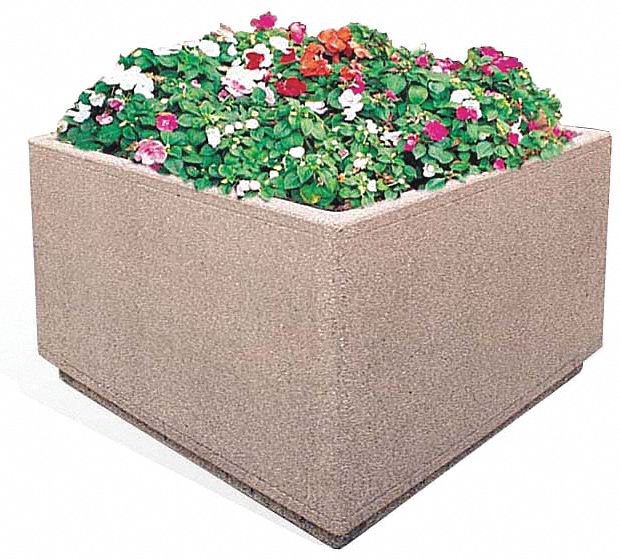 Planter Bollard: Square, Beige, 30 in Overall Ht, 48 in Overall Wd, 48 in Overall Lg, Square Shape