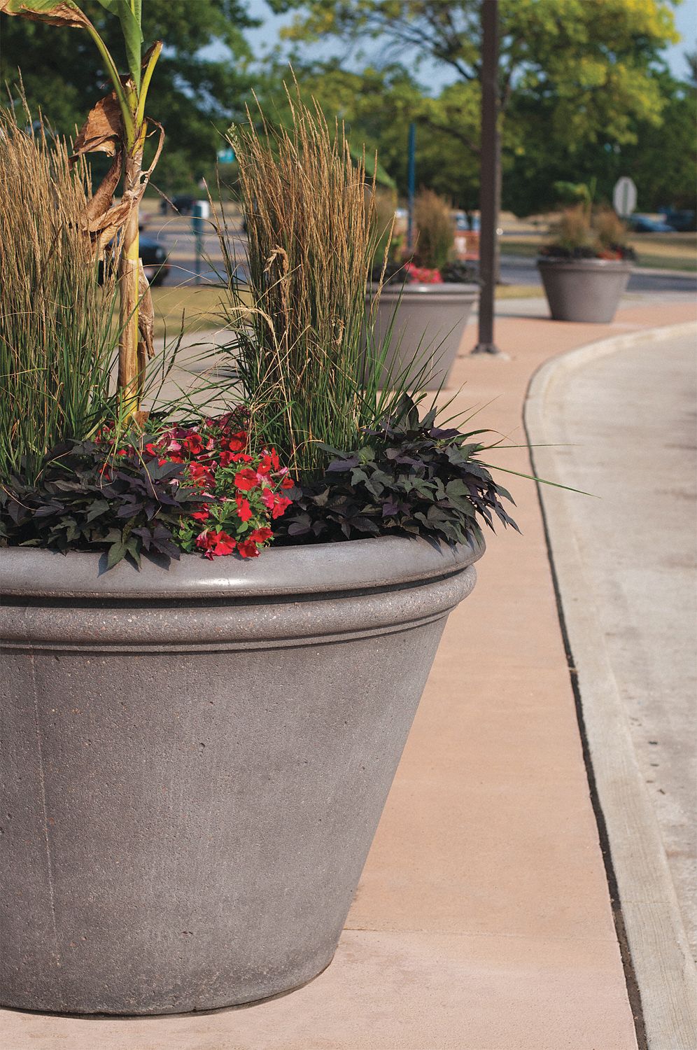 Planter Bollard: Circle, Beige, 24 in Overall Ht, Round Shape, Beige