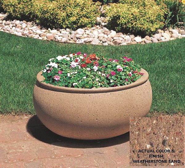 Planter Bollard: Oval, Beige, 16 in Overall Ht, 24 in Overall Wd, 30 in Overall Lg, Round Shape