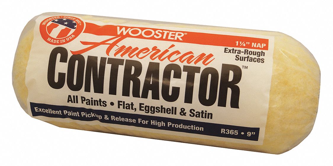 WOOSTER Paint Roller Cover 9 in Lg, 1 1/4 in Nap Size, Knit Fabric