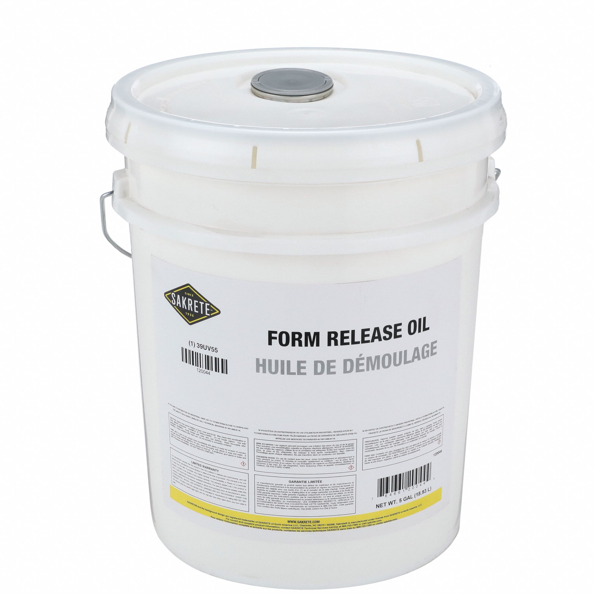 FORM RELEASE OIL, 5 GALLON, PAIL, WATER, 50.1 G/L OR MORE, WHITE