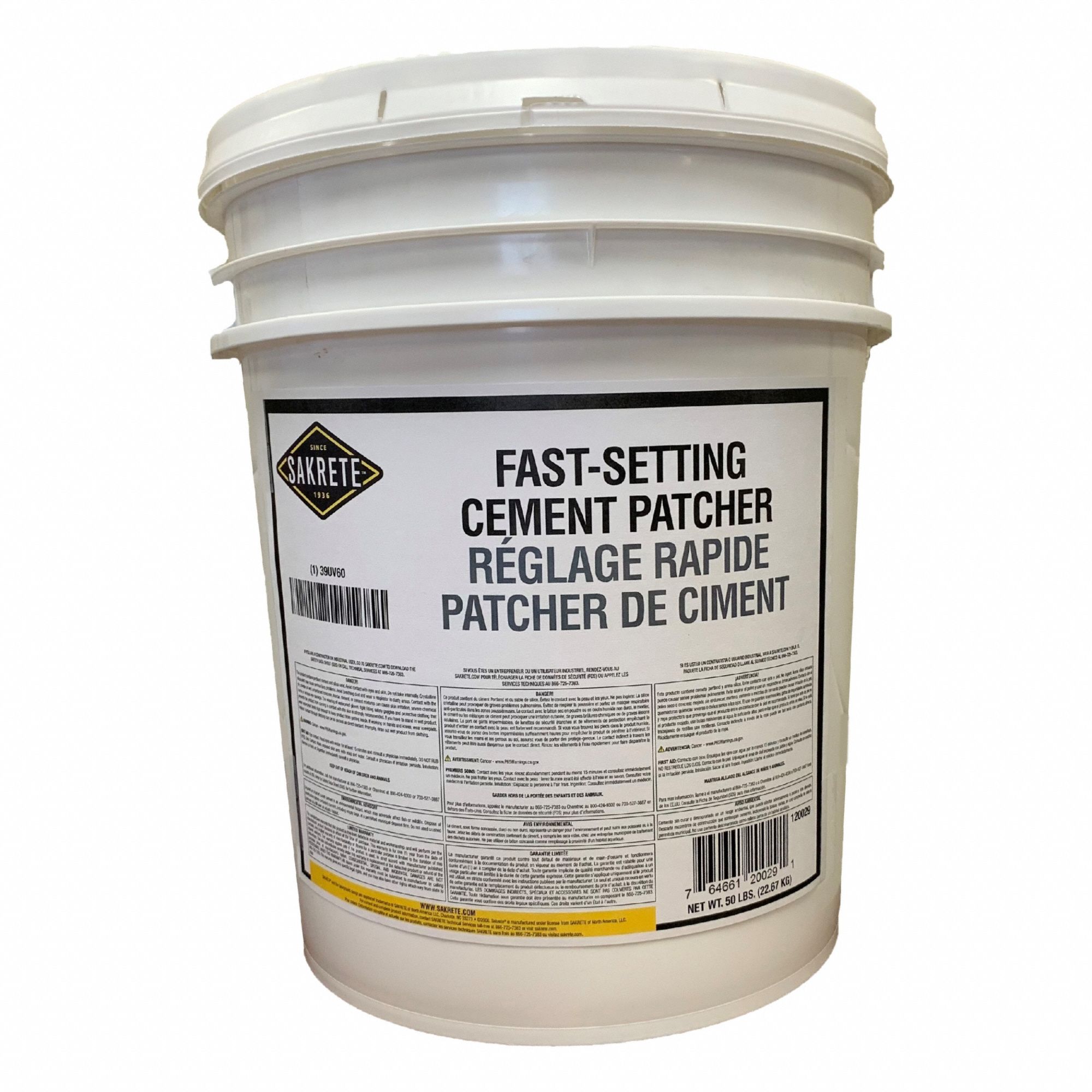 Concrete Repair Compound: Fast Setting, Cement, 50 lb Container Size, Pail, Gray