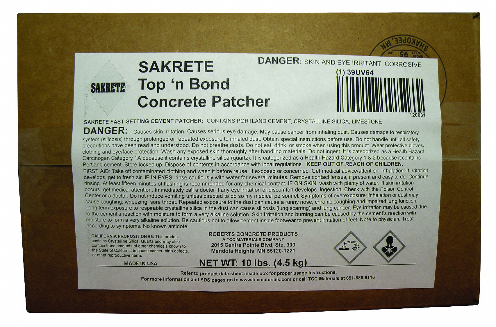 CONCRETE PATCHER, SAKRETE, 10 LB, BOX, GREY