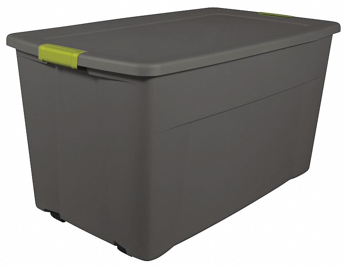 Storage Tote: 45 gal, 36 5/8 in x 21 in x 19 1/2 in, Gray Body, Gray Lid