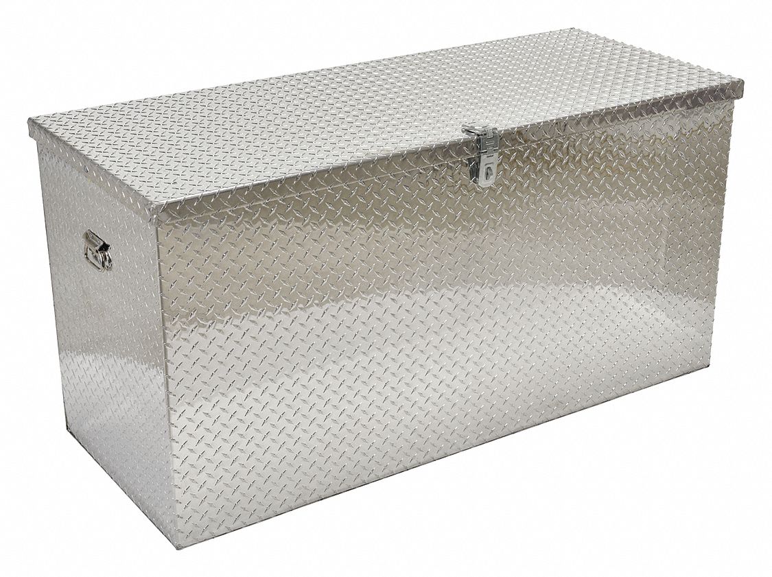 Jobsite Box: 61 1/4 in W x 25 7/8 in D x 31 1/16 in H, 25 cu ft, Padlock, Silver