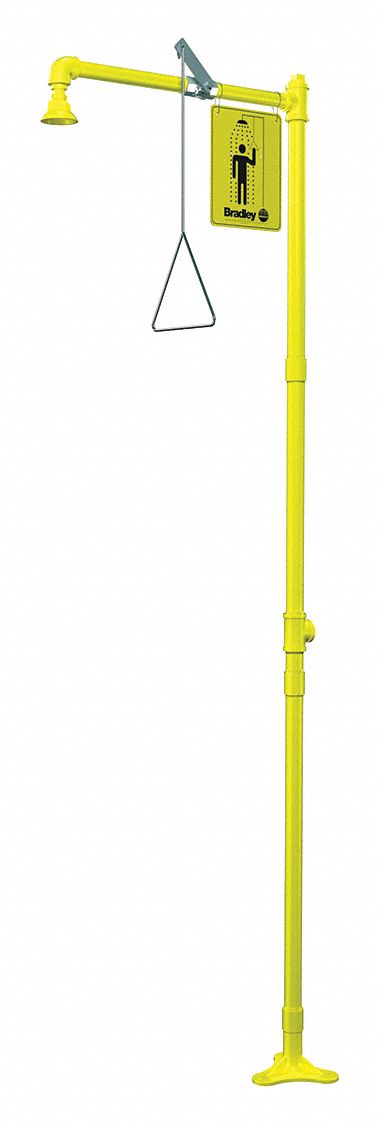 Plumbed Shower: Floor Mnt, Plastic Sprayhead, Galvanized Steel Pipe, Yellow