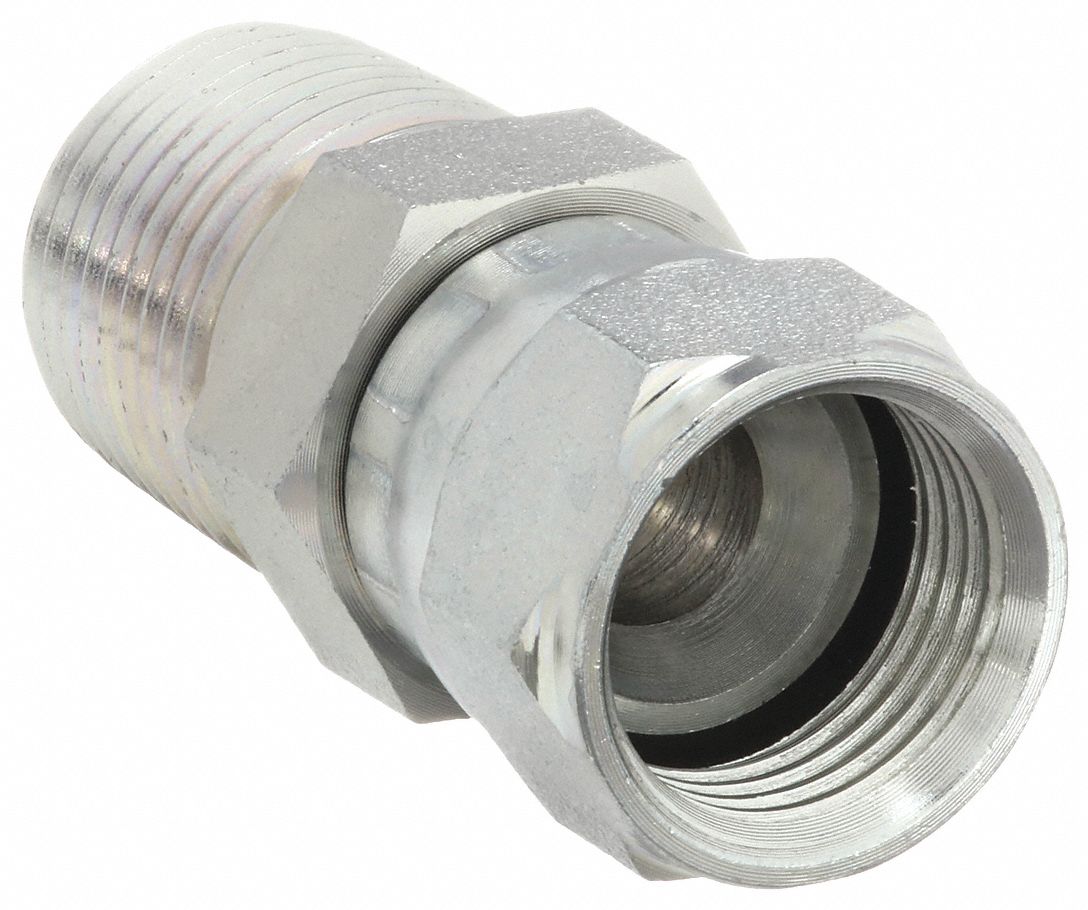 Hydraulic Hose Adapter: 1/2 in x 1/2 in Fitting Size, Male x Female, NPTF x JIC, Swivel, Straight