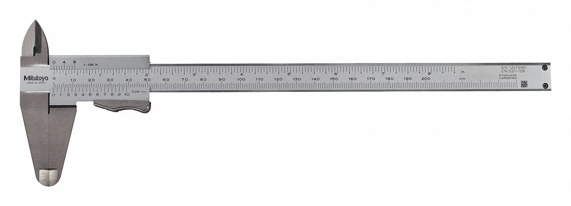 VERNIER CALIPER, 8 IN, 20 MMW, WITH THUMB CL