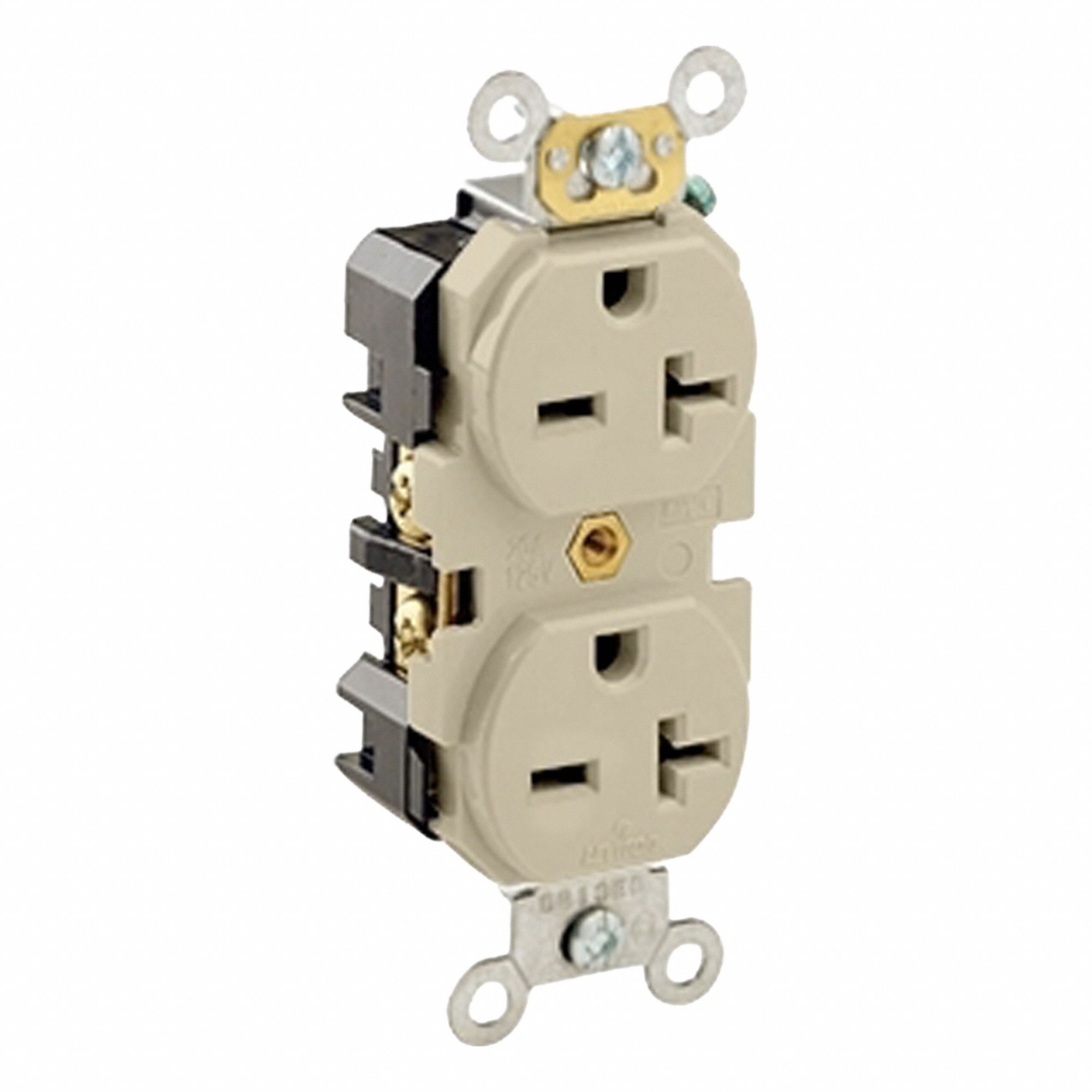 Duplex Receptacle Outlet: Duplex, 6-20R, 250V AC, 20 A, Ivory, 2 Pole / 3 Wire
