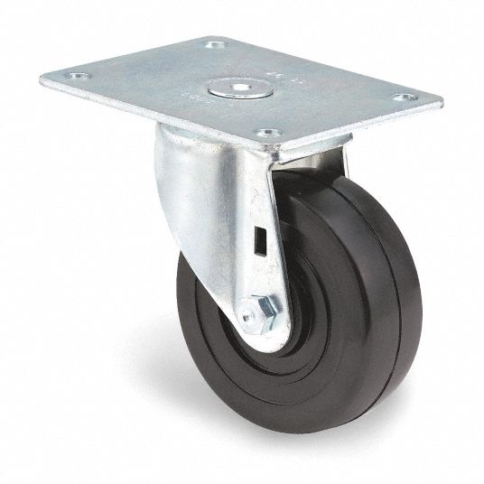 Plate Caster, Swivel, Rubber, 300 lb, 4 in Wheel Dia. - Grainger