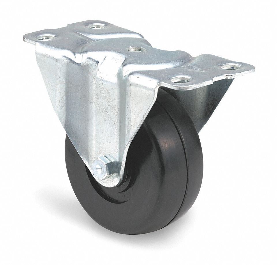Rigid Plate Caster, Rubber, 4 in., 300 lb.