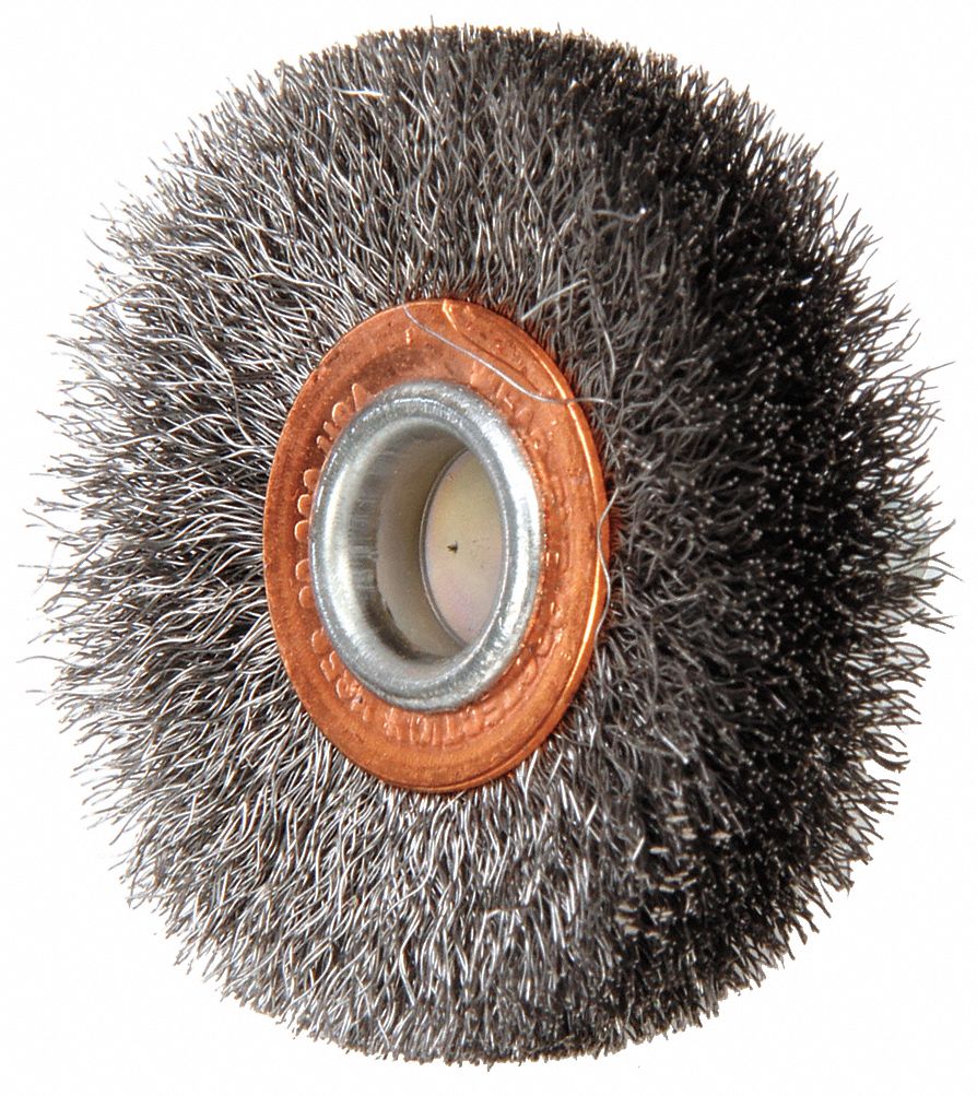 WEILER 2 in Crimped Wire Wheel Brush, Shank Mounting, 0.006 in Wire Dia., 1/2 in Bristle Trim