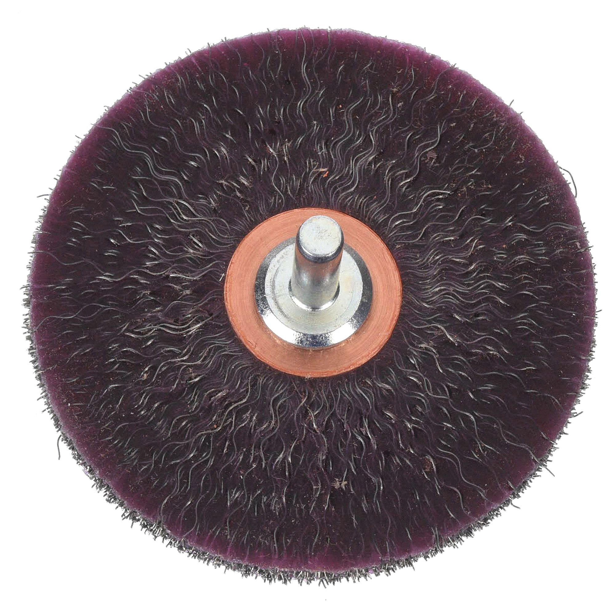 ENCAPSULATED WIRE WHEEL BRUSH, CRIMPED STEEL, 2 IN DIAMETER X ¼ IN W, ¼ IN SHANK, 0.012 IN FILL