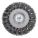 WIRE WHEEL BRUSH, TWISTED STEEL, 3¼ IN DIAMETER X ⅜ IN W, ¼ IN SHANK, 0.012 IN FILL