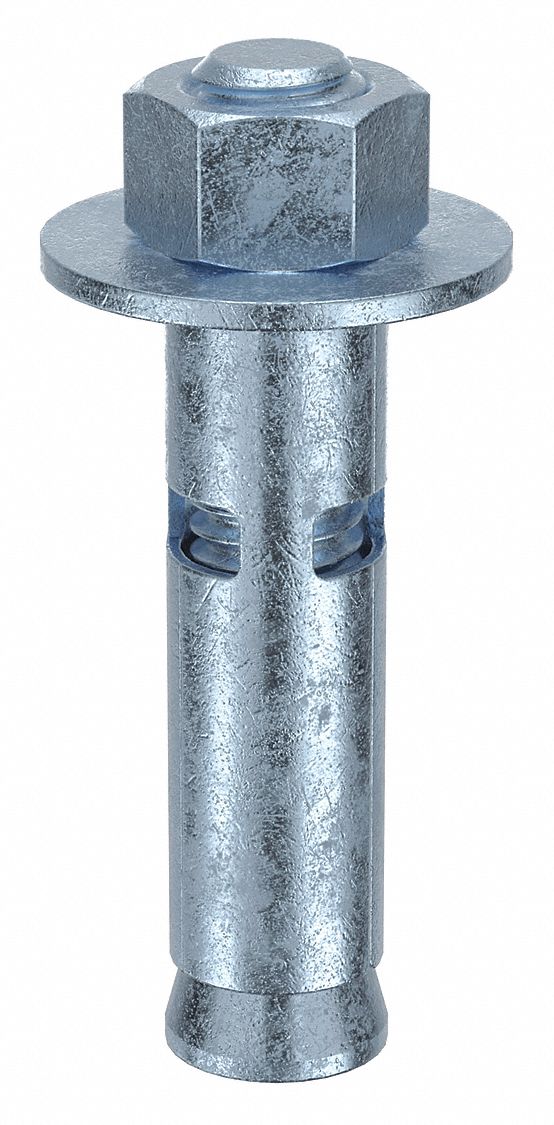 Sleeve Anchor: 2 1/4 in Overall Lg, 1/2 in Dia, 3/8"-16 Thread Size, Steel, Hex, 25 PK