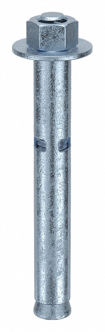 Sleeve Anchor: 4 in Overall Lg, 1/2 in Dia, 3/8"-16 Thread Size, Steel, Zinc Plated, 25 PK