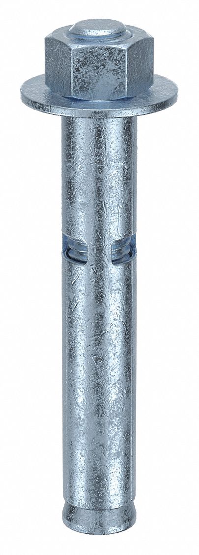 Sleeve Anchor: 4 1/4 in Overall Lg, 5/8 in Dia, 1/2"-13 Thread Size, Steel, Hex, 10 PK