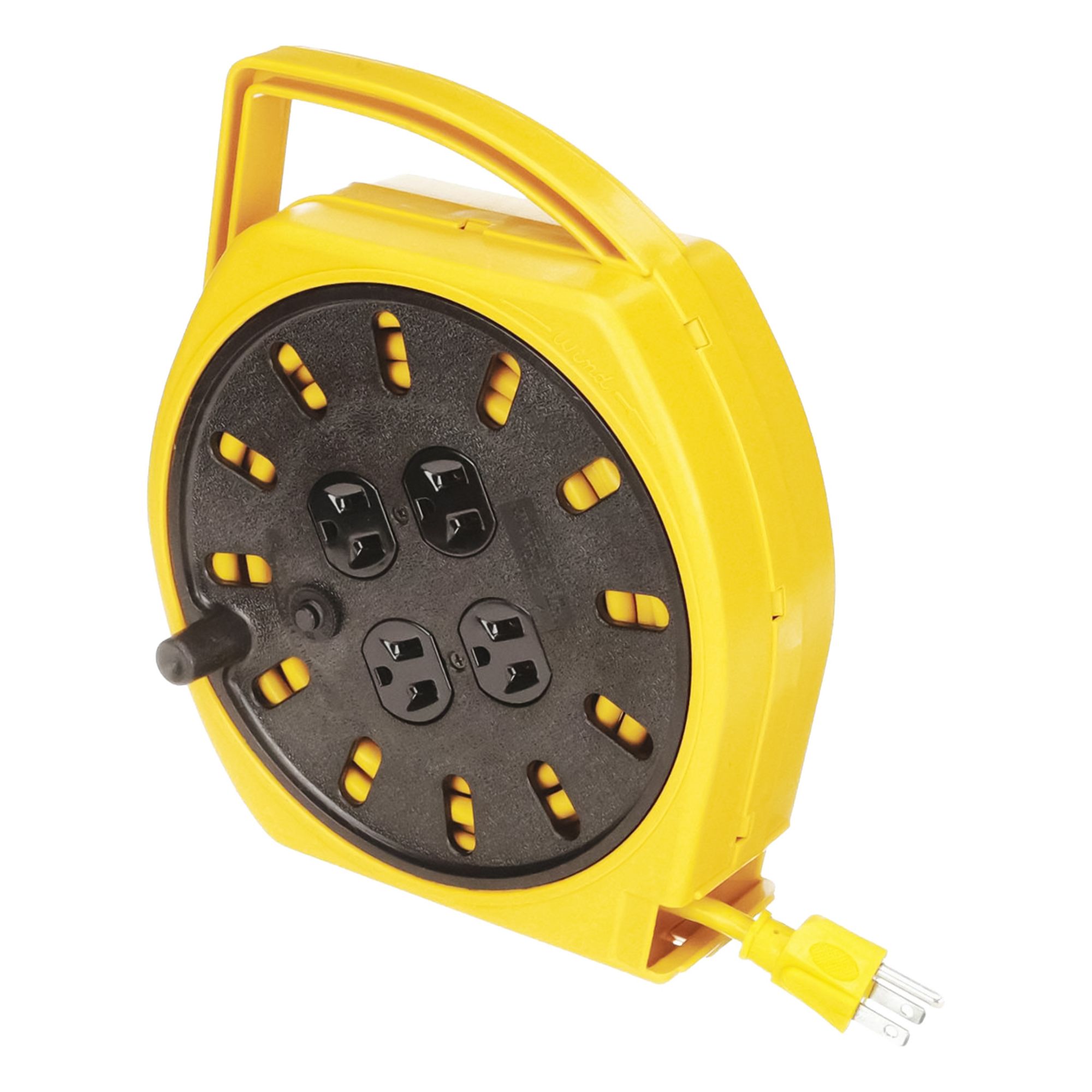 Extension Cord Reel: 25 ft Retractable Cord Lg, 16 AWG Wire Size, Grounding Plug